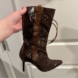 Laundry by Shelly Segal Stiletto Leather Boots with Fur Detail